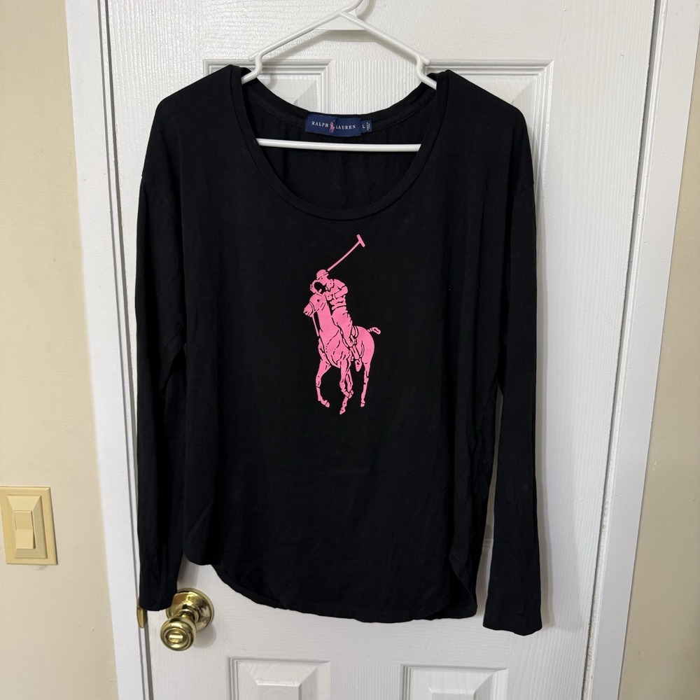Polo Ralph Lauren Large Shirt Women's Pink Pony Top Long Sleeve